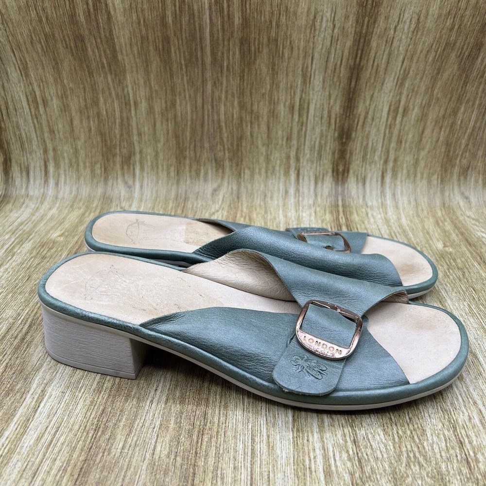 Fly London Leather Mules Blue Gray Sandals Slides Shoes Women's 42 US 11